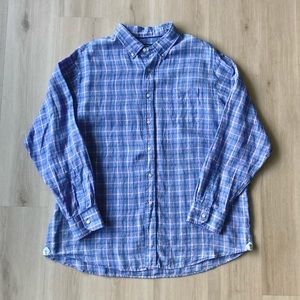 Linen XXL Plaid Long Sleeve Button Down Shirt Blue